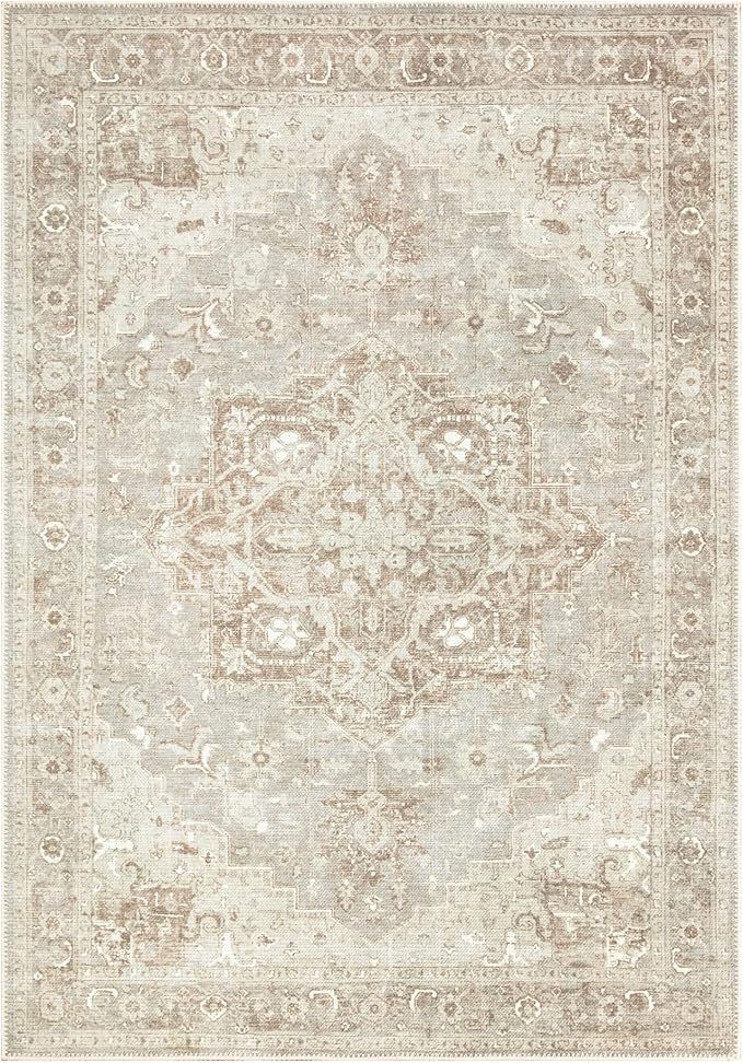 Bloom Rugs Washable Non-Slip 10x14 Rug - Beige/Gray Traditional Oriental Area Rug for Living Room, Bedroom, Dining Room, and Kitchen - Exact Size: 10' x 14'