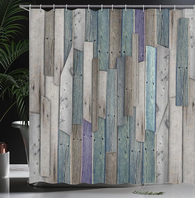 Ambesonne Rustic Shower Curtain, Vintage Wood Barn House Door Nail Country - Image 3