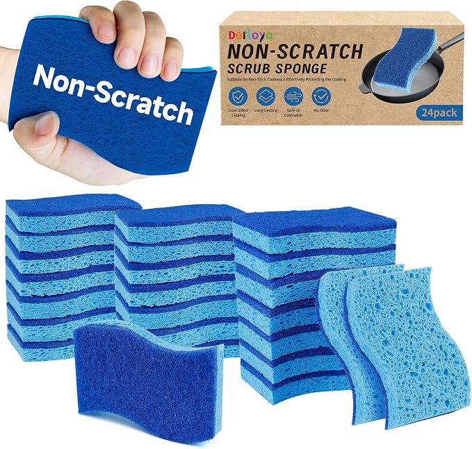 Non Scratch Scrub Sponges, Dual Sided Cleaning Sponges by Derloyo