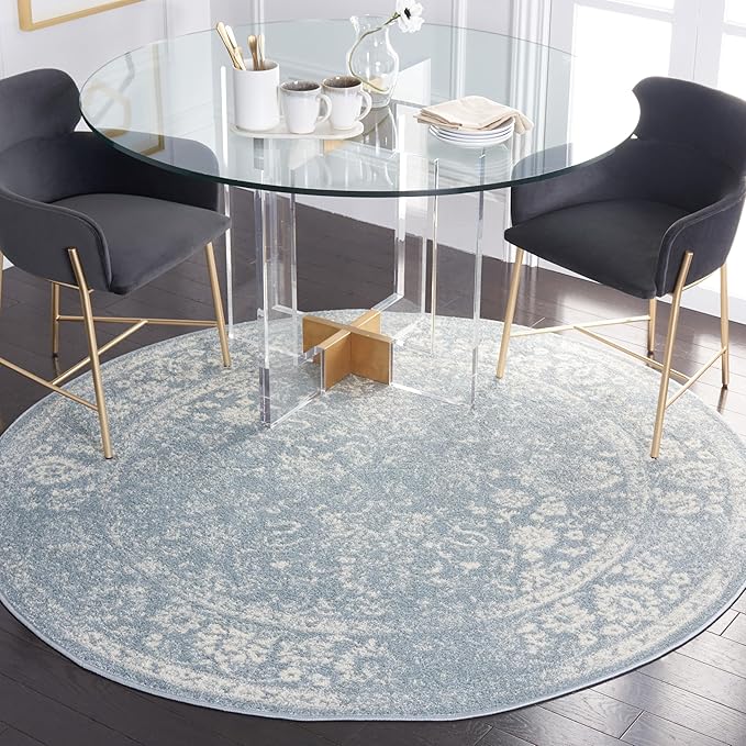 SAFAVIEH Adirondack Collection Area Rug - 6' Round, Slate & Ivory, Distressed Vintage Floral Design, Non-Shedding & Easy to Clean, Ideal for Living Room, Bedroom, Dining Space (ADR109T)