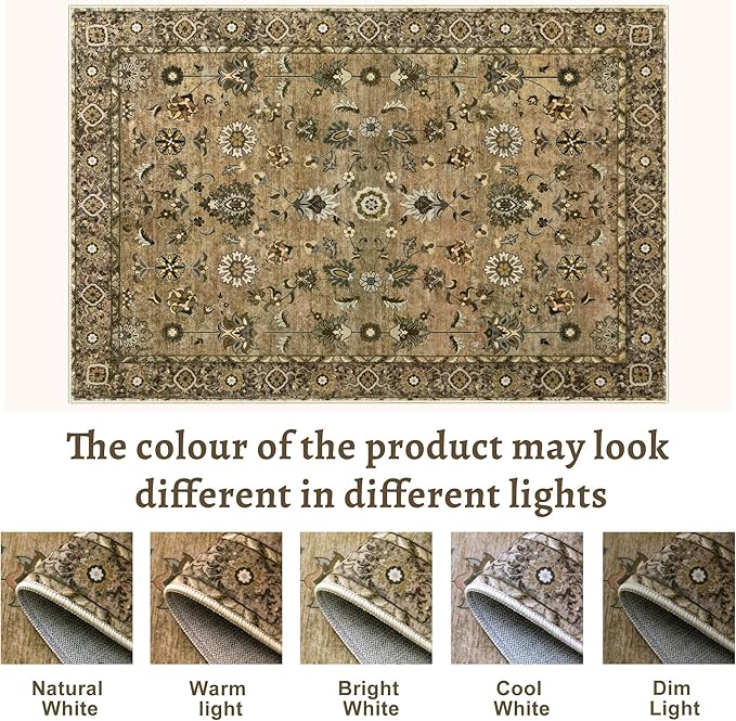 Floral Runner Rug 2x5 Washable for Hallway, Non-Slip Vintage Boho for Entryway Indoor, Brown Print Carpet Runner, Soft Low Pile Long Rug for Kitchen Bedroom
