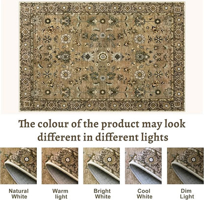 Floral Runner Rug 2x5 Washable for Hallway, Non-Slip Vintage Boho for Entryway Indoor, Brown Print Carpet Runner, Soft Low Pile Long Rug for Kitchen Bedroom
