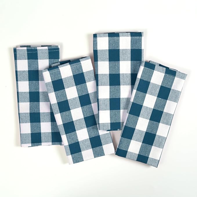 Teal Gingham Kitchen Towels, 18x26 Inches, Quick Drying, 100% Cotton, Checked - Image 4