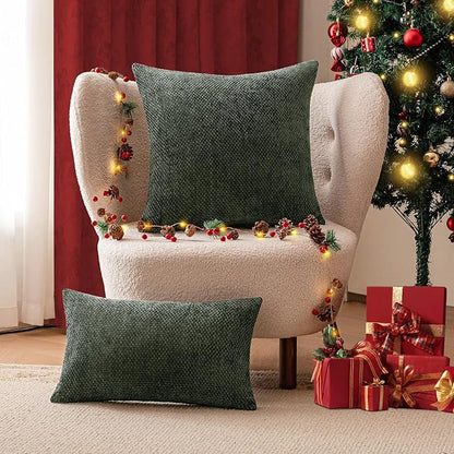 a moment Christmas Dark Green Chenille Throw Pillow Covers 18x18 Inch Pack of 2 Modern Decorative Throw Pillow Covers Farmhouse Cross Covers Home Decor for Sofa Bedroom Living Room