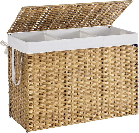 SONGMICS Laundry Hamper with Lid, 52.8 Gallon Synthetic Rattan Clothes Laundry by SONGMICSbySONGMICSHOME