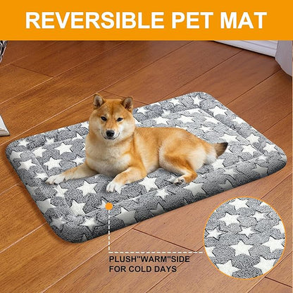 Washable Dog Bed Plush Orthopedic Outdoor Crate Mat with Non-Slip Bottom,Luxe Soft Kennel Pad for Pets, Cozy Cage Cushion & Pet Sleeping Mattress Large Sized,Medium,Small Dogs,18 x 14 inch,Gray