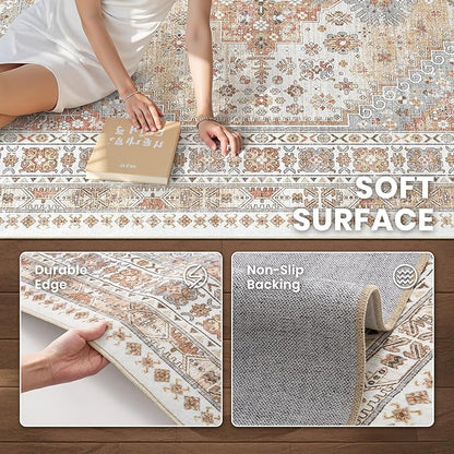zesthome Runner Rug 2x5 - Stain Resistant Machine Washable Rug, Non Slip Vintage Hallway Runner Rugs, Low Pile Lightweight Runners for Kitchen, Entryway and Corridor