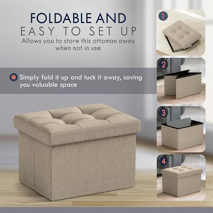 Ornavo Home Small Storage Ottoman, Foldable Collapsible Rectangle Linen Ottoman - Image 6