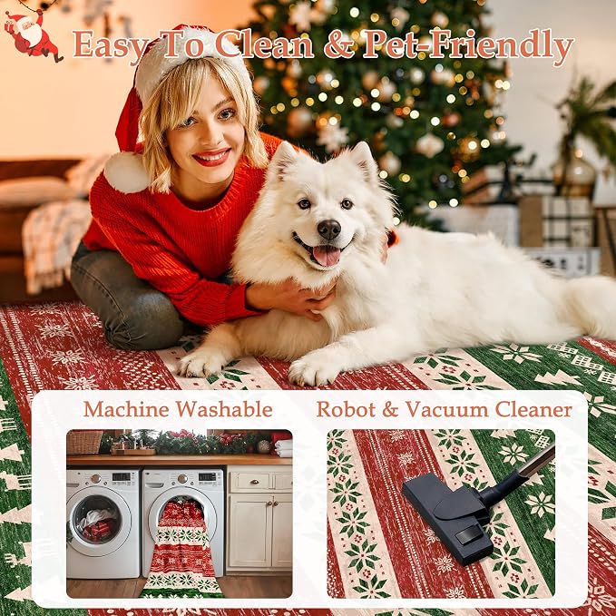 Christmas Red Area Rug 2x3 Washable Snowflake Carpet Non Slip Holiday - Image 2