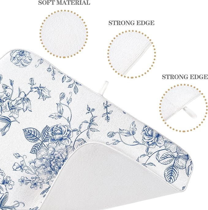 Blue Floral Dish Drying Mats 18x24 Inch Blue and White Chinoiserie Flower - Image 7