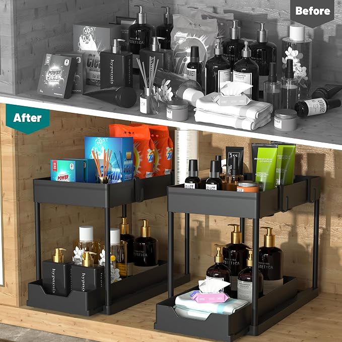 DEKAVA Under Sink Organizer 2 Pack, Bathroom Cabinet Organizer, 2 Tier Sliding - Image 5