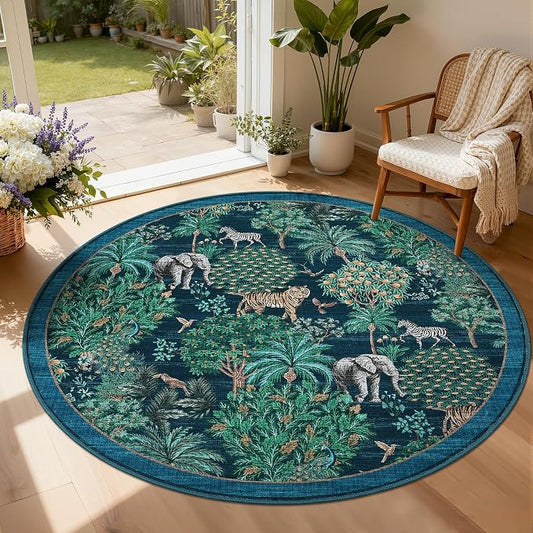 GarveeHome Jungle Round Washable Rugs 6ft Non-Slip Soft Round Rug by GarveeHome