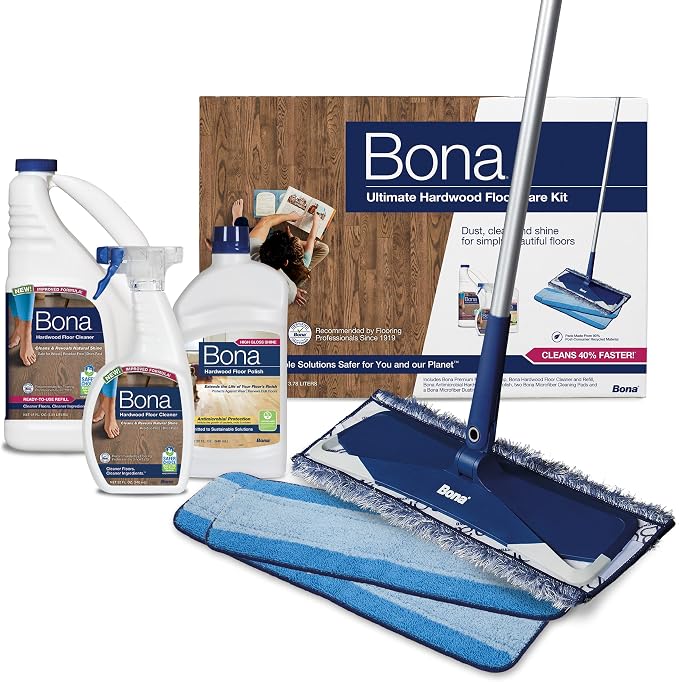 Bona Ultimate Hardwood Floor Care Kit – Pivoting Mop, Cleaning Solution & Refill by Bona