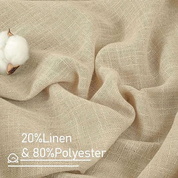 LAMIT Semi Sheer Window Linen Curtains 54 Inch Length, Light Filtering Panels Back Tab and Rod Pocket Neutral Drapes for Bedroom/Living Room, Linen, 2 Panels, 34 x 54 Inch