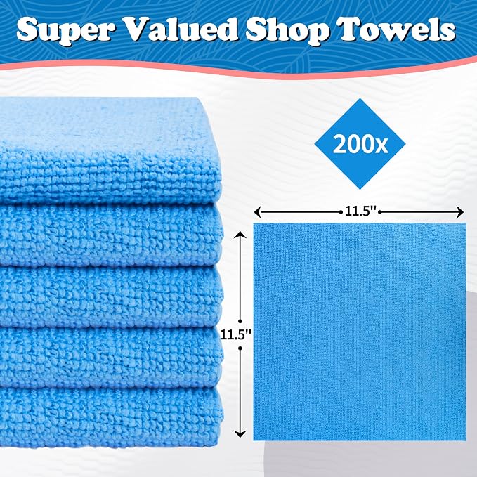 FIXSMITH Shop Towels, Microfiber Cleaning Cloth Bulk, 200 Pack Microfiber Towels - Image 2