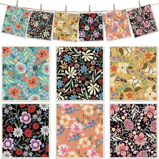 6 Packs Swedish Paper Cloths for Kitchen, Reusable Paper Towels Washable Dish by Revahope