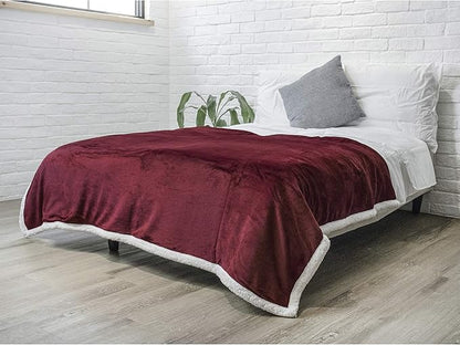 PAVILIA Sherpa Fleece Blanket for Bed, King Size, Maroon Red, Large Plush Soft Fuzzy Blanket, Cozy Reversible Winter Blanket for Women Men, 90x108 Inches