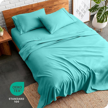 Bare Home Full XL Sheet Set - Luxury 1800 Ultra-Soft Microfiber Full Extra Long Bed Sheets - Double Brushed - Deep Pockets - Easy Fit - 4 Piece Set - Bedding Sheets & Pillowcases (Full XL, Turquoise)