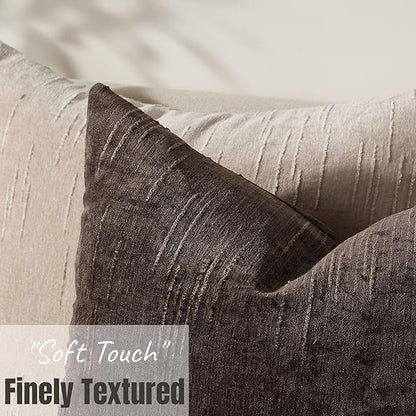 Set of 2 Soft Textured Throw Pillow Covers 16x16, Invisible Zipper Neutral Cushion Cases, Easy - Care Decorative Farmhouse Decor for Living Room Couch (Dark Brown, 16" x 16" (Pack of 2))