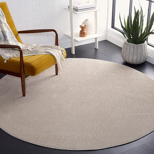 SAFAVIEH Revive Collection Area Rug - 6'7" Round, Beige, Solid Design, Non-Shedding & Easy Care, Ideal for High Traffic Areas in Living Room, Bedroom (REV102B)