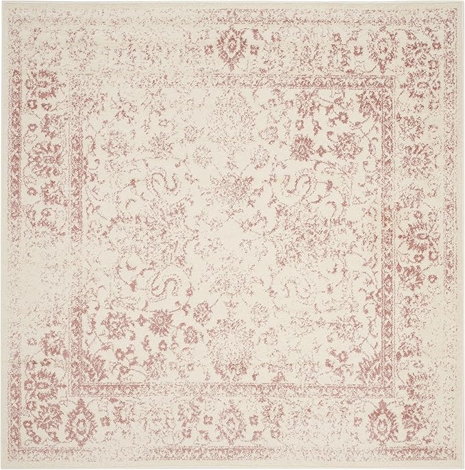 SAFAVIEH Adirondack Collection Area Rug - 7' Square, Ivory & Rose, Distressed Vintage Floral Design, Non-Shedding & Easy to Clean, Ideal for Living Room, Bedroom, Dining Space (ADR109H)