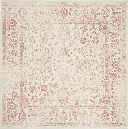 SAFAVIEH Adirondack Collection Area Rug - 7' Square, Ivory & Rose, Distressed Vintage Floral Design, Non-Shedding & Easy to Clean, Ideal for Living Room, Bedroom, Dining Space (ADR109H)