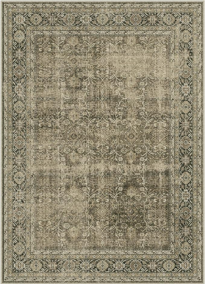 Vintage Area Rug 5x7 Light Brown Bedroom Indoor Kitchen Washable Living Room Carpet Tribal Distressed Retro Accent Throw Rug for Office Dining Room Bathroom Faux Wool
