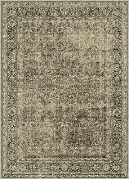Vintage Area Rug 5x7 Light Brown Bedroom Indoor Kitchen Washable Living Room Carpet Tribal Distressed Retro Accent Throw Rug for Office Dining Room Bathroom Faux Wool