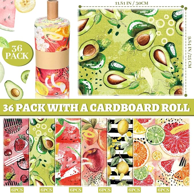 36 Pack Fruit Reusable Cleaning Cloths Washable Cotton Kitchen Towels - Image 5