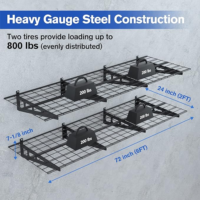 WORKPRO 2-Pack 2x6FT Garage Wall Shelving, 72” x 24” Heavy Duty Wall Mounted - Image 2