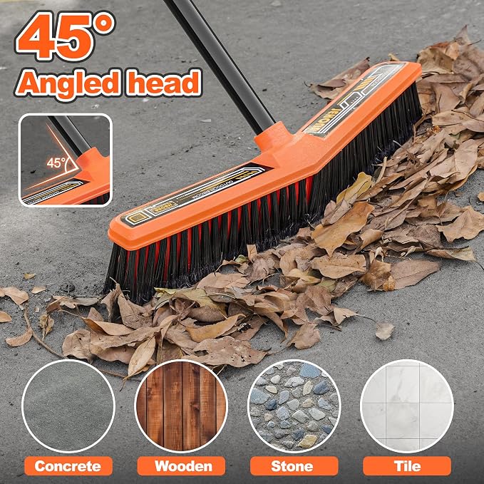 JEHONN Push Broom Outdoor Heavy Duty, 15.7 inches V-Shaped Stiff Bristle - Image 4