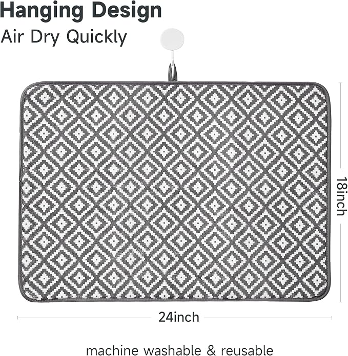 Subekyu 2 Pack Dish Drying Mat, 24*18 inch Ultra Absorbent Microfiber Dishes - Image 2