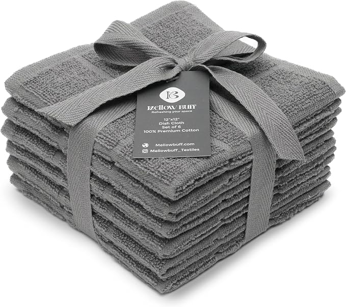 100% Cotton Terry Dish Cloth & Dish Towel, 6 Pack, Super Soft and Absorbent by Ecotribe