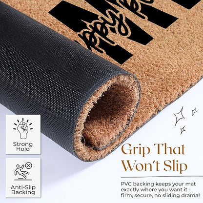 Coir Door Mats 17" X 30", Non-Slip Sturdy, PVC Backed Heavy Duty, Easy to Clean, Ideal for Door Entrance, Patio, Porch, Backyard, Garages, Home is Our Happy Place