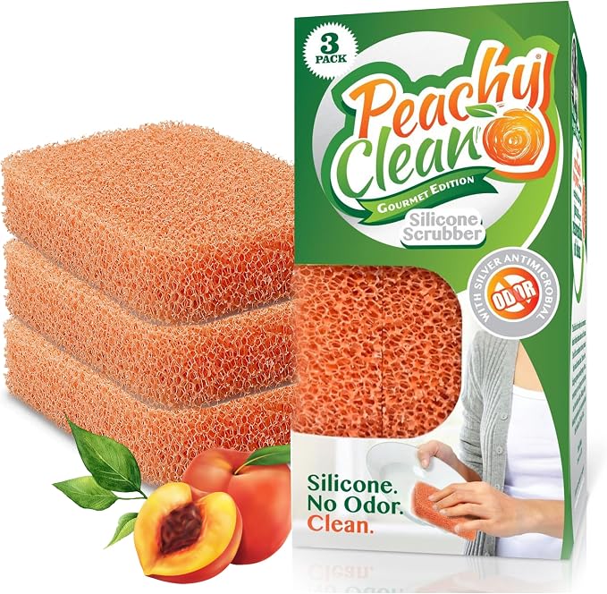 Peachy Clean Silicone Dish Sponge Scrubbers, Fresh Peach Scent, Non-Scratch by PeachyClean