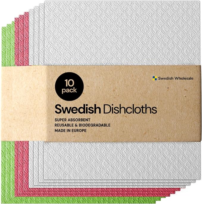 Swedish Wholesale Dishcloths Reusable 8" x 7" Sponge Cloths, Bulk 10 Pack of by SwedishWholesale