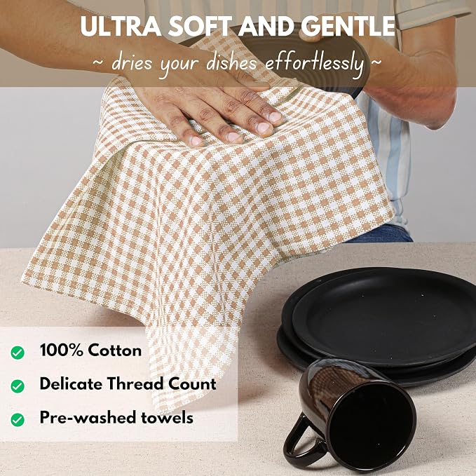 Native Fab Beige Gingham Kitchen Dish Towels 4 Pack 16"x26" - Image 6