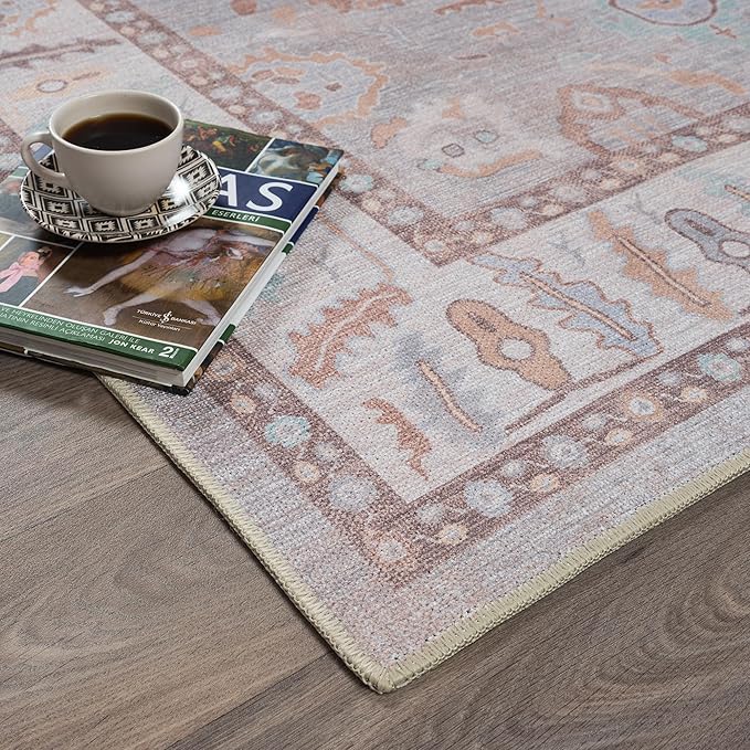 Fame Rugs Brown Modern Oushak Rug 6x9, Vintage Turkish Colorful Oriental Antique Inspired Washable Large Area Rugs, Luxury Living Room Bedroom (382MB, 6' x 9')