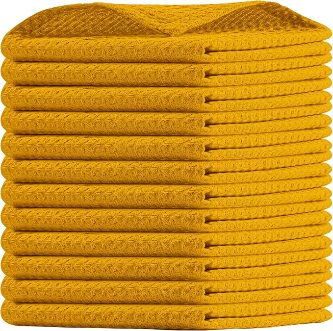 Mustard Yellow Waffle Dishcloths, 100% Cotton, Fast Drying, Machine Washable by HOUSEOFORLO