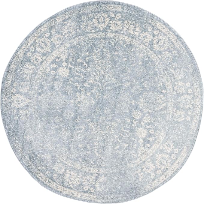 SAFAVIEH Adirondack Collection Area Rug - 6' Round, Slate & Ivory, Distressed Vintage Floral Design, Non-Shedding & Easy to Clean, Ideal for Living Room, Bedroom, Dining Space (ADR109T)