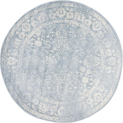 SAFAVIEH Adirondack Collection Area Rug - 6' Round, Slate & Ivory, Distressed Vintage Floral Design, Non-Shedding & Easy to Clean, Ideal for Living Room, Bedroom, Dining Space (ADR109T)