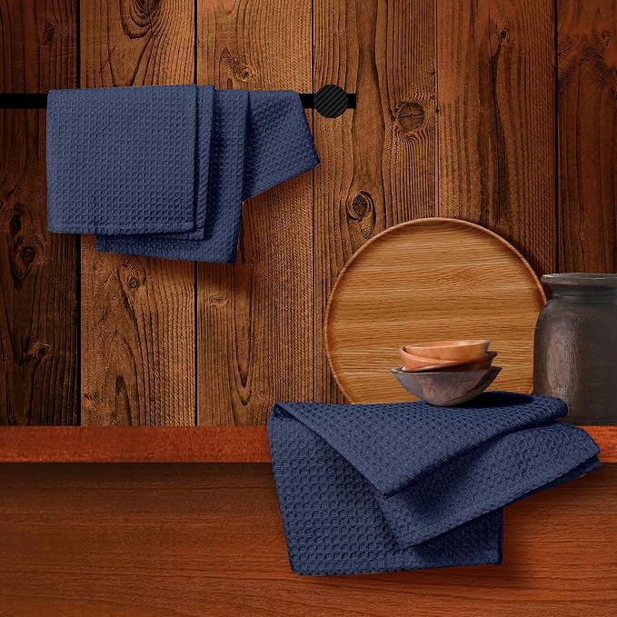 Navy Waffle Kitchen Towels, Quick Drying, 100% Cotton, Machine Washable - Image 5