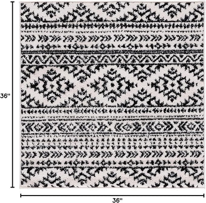 SAFAVIEH Tulum Collection Area Rug - 3' Square, Ivory & Black, Moroccan Boho Tribal Design, Non-Shedding & Easy to Clean, Ideal for Entryway, Foyer, Accent Space, Bedroom (TUL272B)
