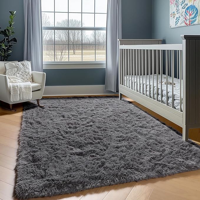 ONASAR Grey 6x9 Area Rugs for Living Room, Gray Large Fluffy Shag Rug for Bedroom, Washable Ultra Soft Plush Big Indoor Floor Carpet for Kids Girls Boys Baby Teen Dorm Nursery Home Decor Aesthetic