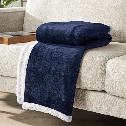 Pavilia Sherpa Fleece Blanket - Queen Size, Navy Blue, Plush Soft Fuzzy, Reversible Winter Blanket for Women & Men, 90x90 Inches