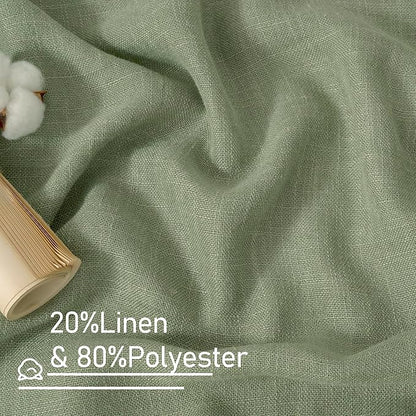LAMIT Sage Green Linen Boho Curtains, 84 inch Length, 2 Panels, Light Filtering, Semi Sheer, Back Tab and Rod Pocket, Neutral Panels for Bedroom/Living Room, 34 x 84 Inch