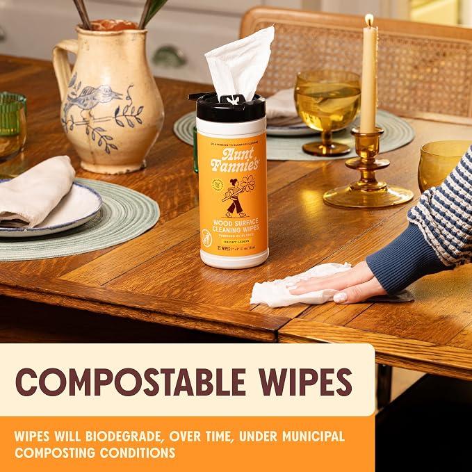 Aunt Fannie's Wood Surface Cleaning Wipes, and Wood Floors, Lemon Scent - Image 3