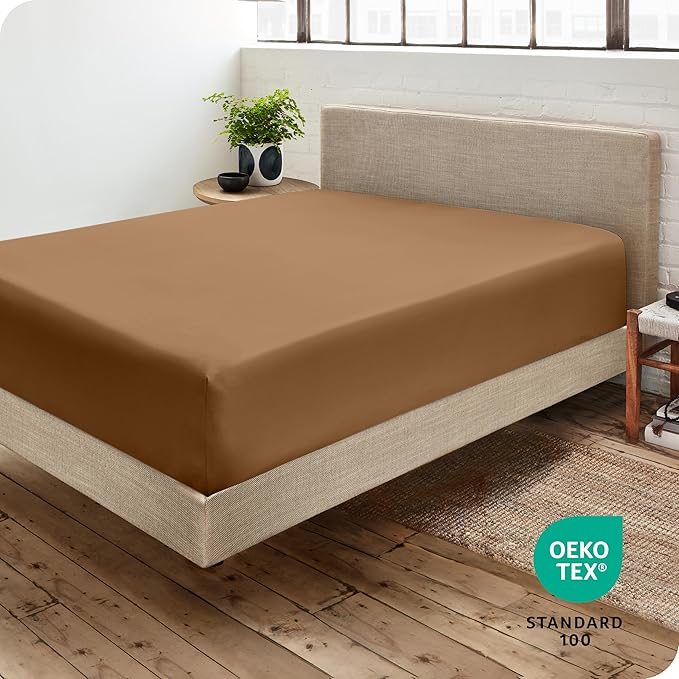 Fitted Bottom Sheet Twin Size - Premium 1800 Microfiber - Ultra-Soft Hotel Luxury - Deep Pocket - Durable and Long Lasting - Fitted Sheet (Twin, Caramel)