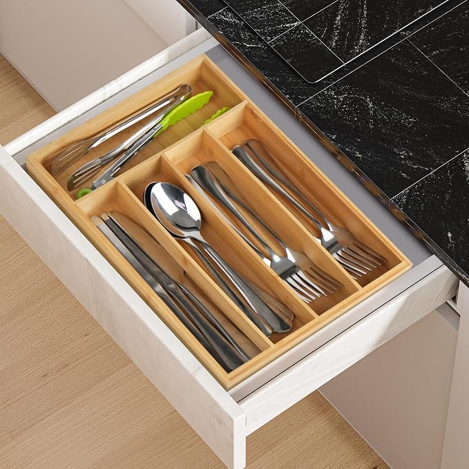 LotFancy Bamboo Kitchen Drawer Organizer, 9.5 Inch Silverware Tray - Image 7