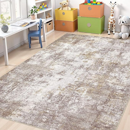 Washable 10X12 Area Rug: Modern Abstract Soft Non-Slip Indoor Rugs - Low Pile Stain Resistant Rug for Living Room Bedroom Dining Room Playroom Office(Golden Brown,10'x12')